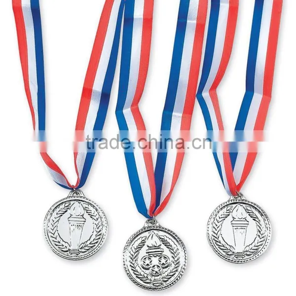 2" Diameter Olympic Style High Quality Custom Cheap Plastic Silver Prize Medals With Nylon Ribbon Necklace for Second Winner photo-2