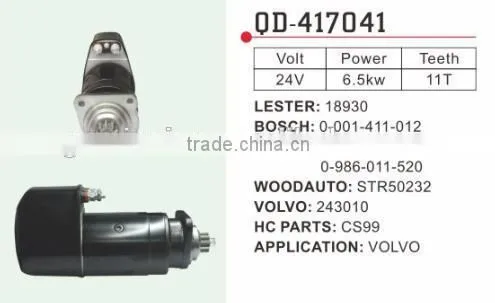 Volvo Starter Motor 243010 Lester 18930 Bosch 0-001-411-012 Woodauto STR50232 hc Cs99
