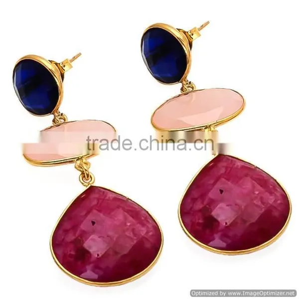 Dyed Ruby Earring, Silver Jewelry India, Gemstone Silver Jewelry Jaipur Jewelry