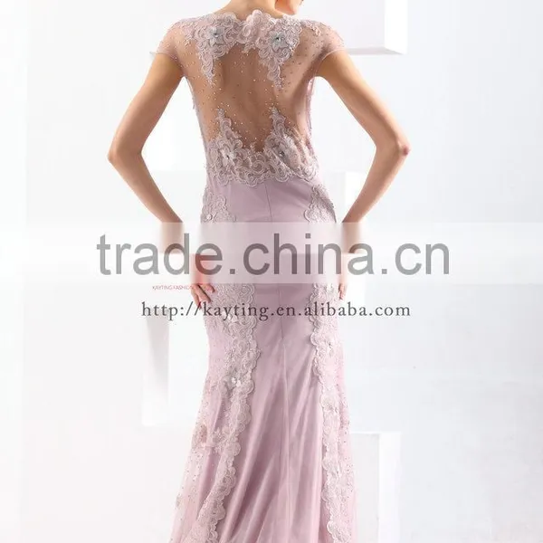 Gorgeous V-neck Cap Sleeve Pretty Appliqued Beaded Sequins Real Sample Prom Dress photo-2