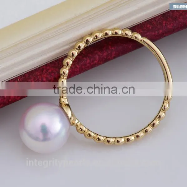 7.5-8mm White Natural Akoya 14K Gold Yellow Gold Pearl Ring, Wedding Pearl Ring photo-3
