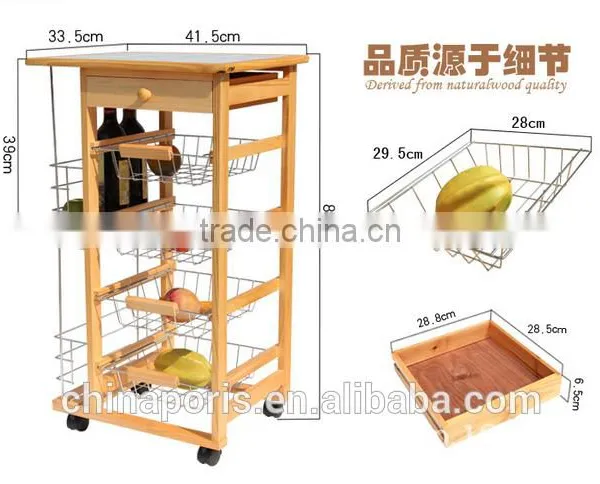 USA /EU FASHIONAL Wooden Kitchen Trolley With FOUR Metal Wire Brackets/ceramic Tile on Top With Drawer photo-3