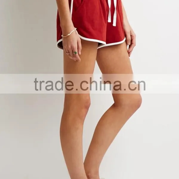High Waist Women Sport Shorts 100% Cotton Striped Elasticized Drawstring Waist Polyester Spandex Shorts photo-6