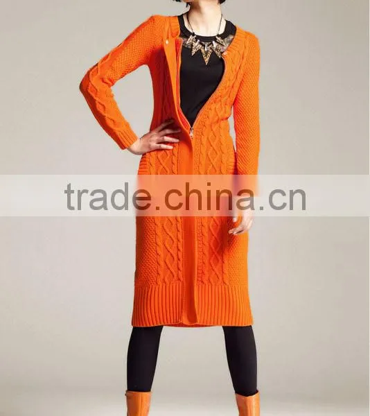 OEM Ladies Fashion Long Woman Zipper Kint Sweater Outwear