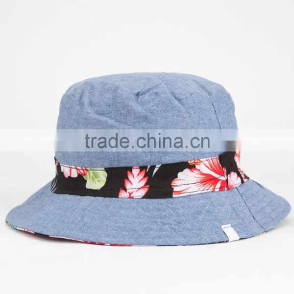 Floral Strap Custom Blank Blue Denim Bucket Hat photo-2