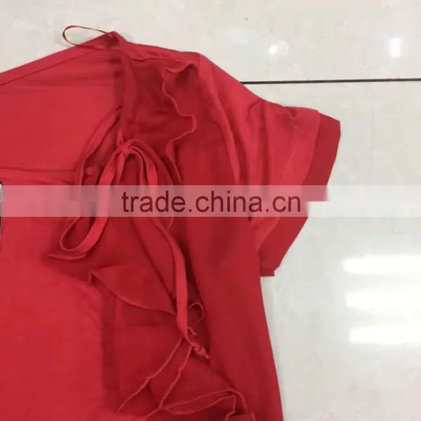 Good Quality of Latest Designs Flower Trimming Red T-shirt Factory Closeout photo-3
