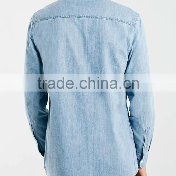 Man Jean Solid Color Shirt Slim Fit Shirt photo-3