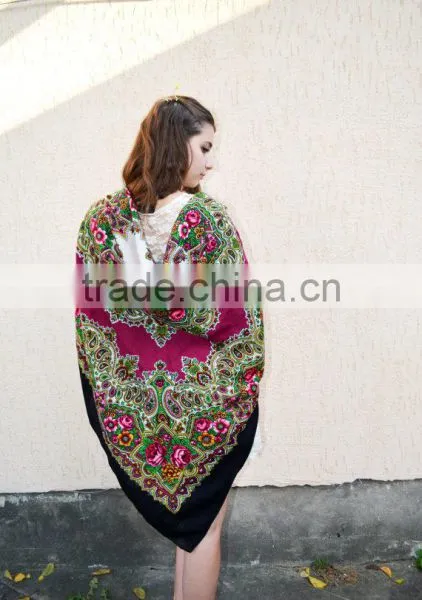 Vintage Ukrainian Shawl,Russian Shawl, Wool Shawl, Tablecloth, Floral Shawl , Floral Scarf, photo-2