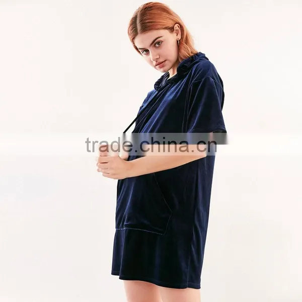 2017 Latest Fashion Half Sleeve Womens Velvet Hoodie Dress photo-3