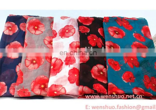 2016 New Long Poppy Flower Printed Woman Voile Scarf Wholesale photo-5