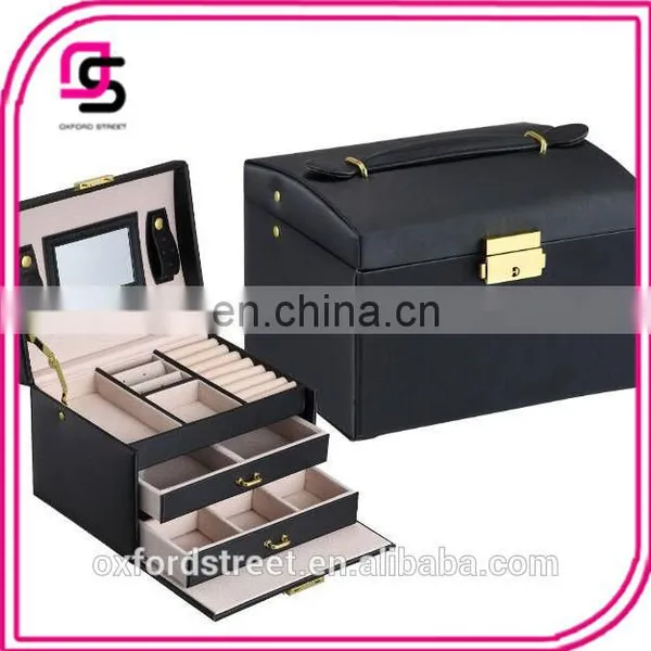 European Fashion Three Layer Double Drawer Leather Princess Jewelry Box photo-4