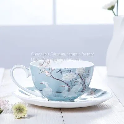 Chaozhou Manufacturer Top Quality Ceramics Latest Color Design Coffee Cup With Saucer for Sale