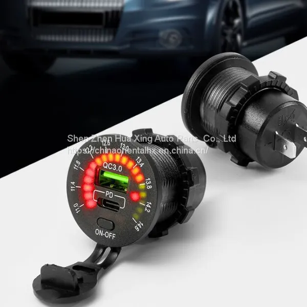 12/24V QC3.0 PD Car TPC Usb Fast Car Charger With Switch and LED Color Screen Voltmeter photo-2