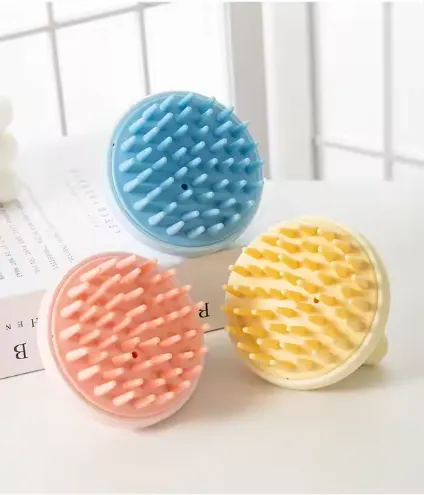 Wholesales Dry and Wet Silicone Shampoo Brush Cute Cartoon Washing Hair Brush Custom Your Logo Round Message Shampoo Brush photo-2
