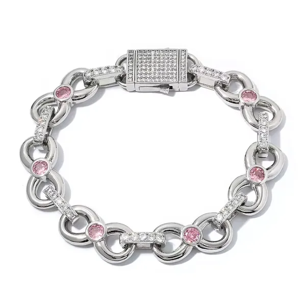 Women's Hip Hop Diamond Bracelet Gold Plated Pink Zircon Infinity Link Chain Elastic Clasp Chain Bracelet Jewelry for Gift photo-5