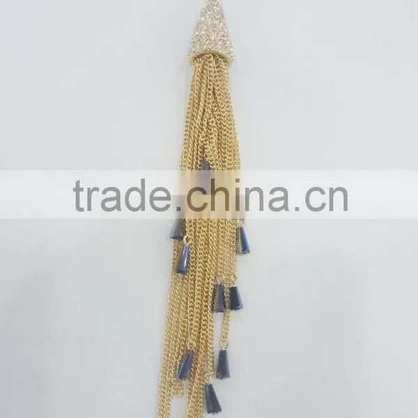 FASHION RHINESTONE PENDANT NECKLACE EARRING WITH CHAIN TASSEL AND GLASS BEADS photo-2
