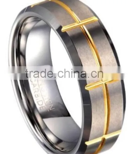 Fashionable Tungsten Finger Ring for Mens Wedding Gift TWO Tone Color