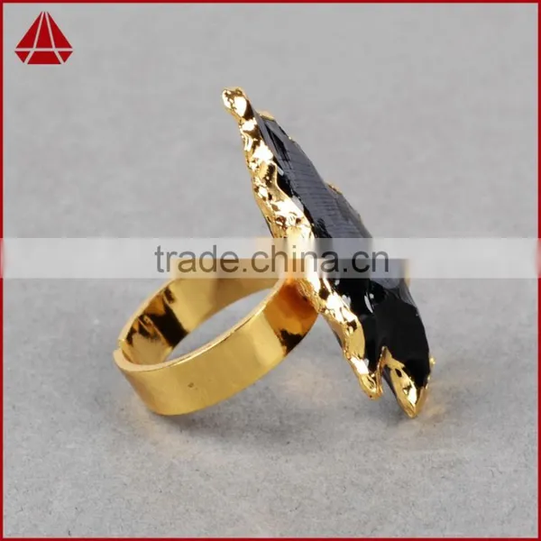 Natural Rough Black Obsidian Stone Arrowhead Ring Jewelry photo-4