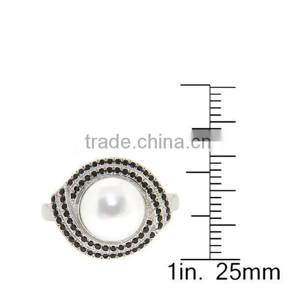 Fashionable Sterling Silver White and Black Spinel Freshwater Pearl Ring photo-2