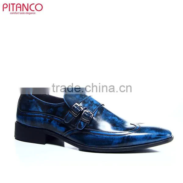 Blue Smooth-box Leather Brogues Shoes for Men