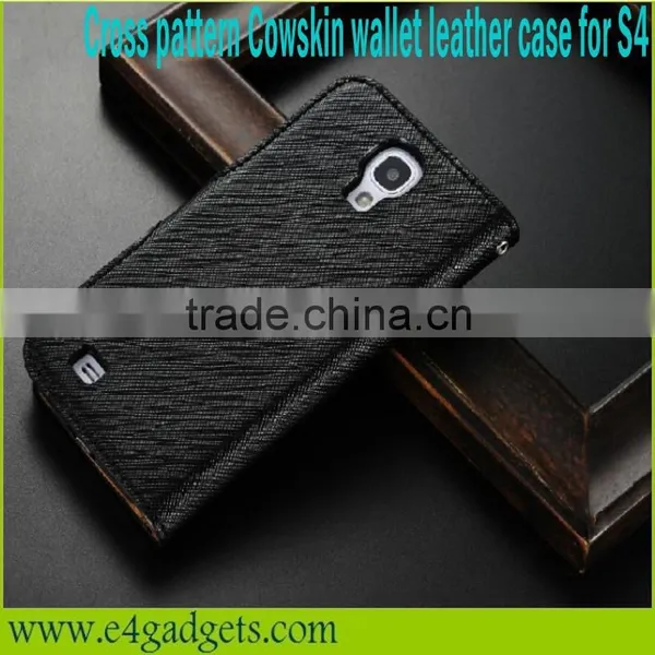 Luxury Cross Pattern Genuine Leather Flip Wallet Case for Samsung s4 Leather Case photo-5