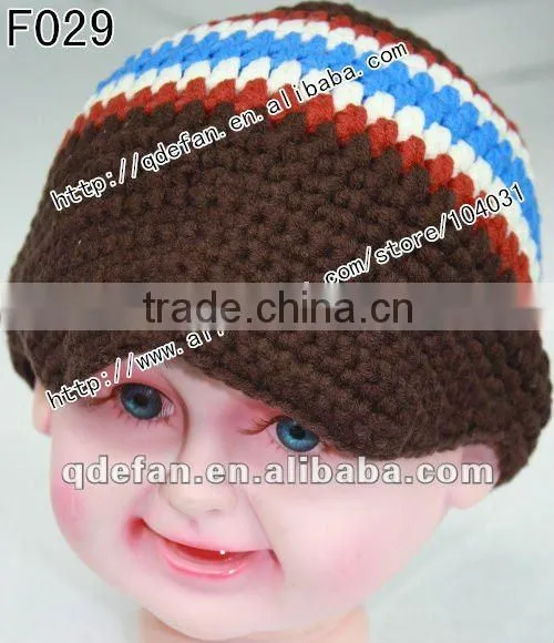 wholesale 100% cotton plain knitted patterns crochet baby boy caps infant peaked cap