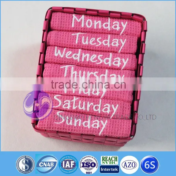 China Supplier Wholesale Yarn-dyed Embroidery Design Waffle Weave Cotton Tea Towel Set