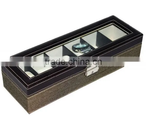 Leather Material Wooden Watch Display Box With Glass Window photo-2
