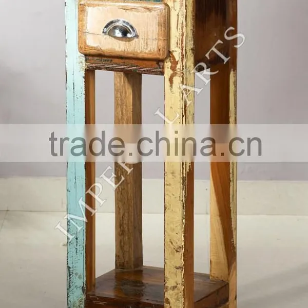 INDIAN RECYCLED WOOD FURNITURE SET OF STOOL WITH DRAWER photo-2