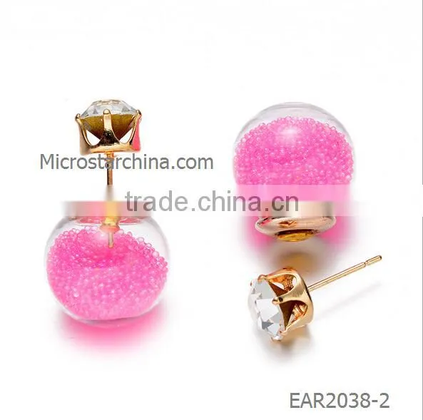 IN STOCK Korean Style Popular Double Glass Ball Stud Candy Color Pearl Earrings photo-3