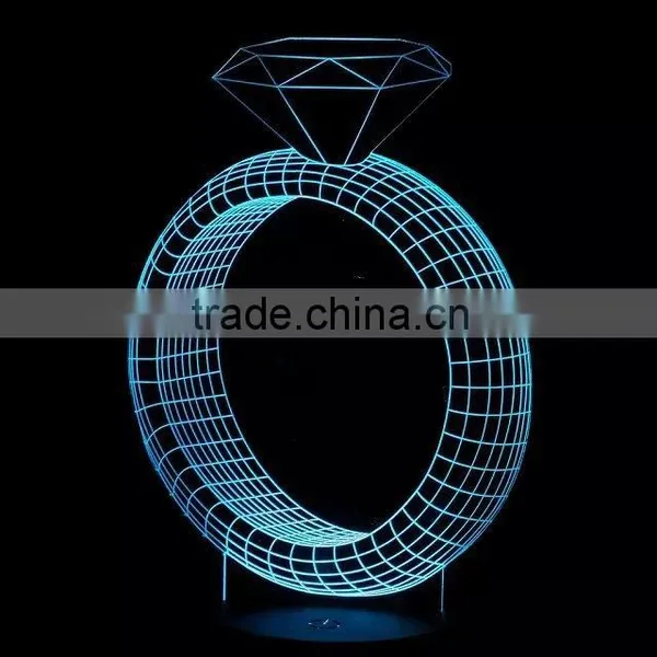 3D Optical Illusion Diamond Ring Night Lamp Night Light 10 Colorful LEDs Ultra-thin Acrylic Light Panel AA Battery or DC 5V photo-6
