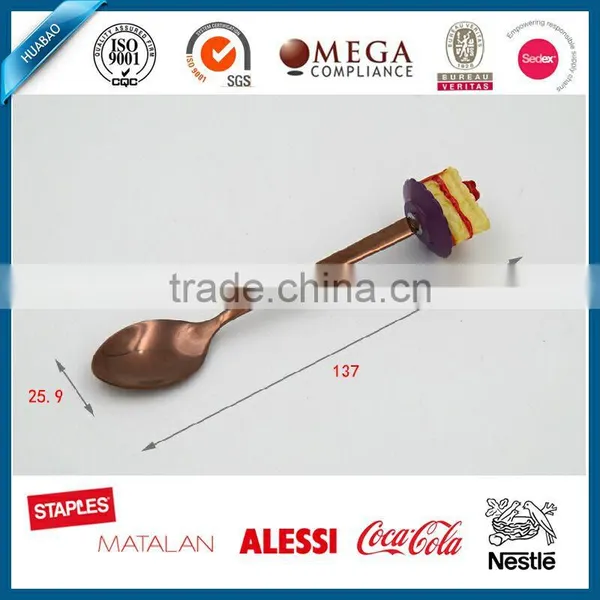 Dessert Spoon and Fork Set, Stainless Steel Flatware Set With Cute Polyresin Handle, OEM Craft, Rose Golden Cutlery photo-2