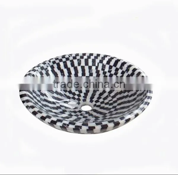 Polished Black and White Marble Mosaic Sink photo-2