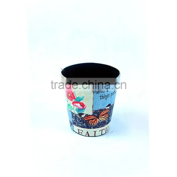 Flower Print Beautiful Waste Bin Faux Leather Open Top Standing Trash Can photo-3
