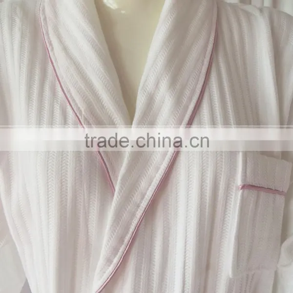 Tow Colors Hotels Unisex White Thick Absorbent Soft Cotton Robe Winter Long Sleeve Bathrobes Women Warm Stripe Waffle Bathrobes photo-6