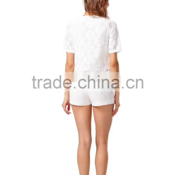 Fashion Design Crochet Scallop Hem Crop Top And Short 2pcs Co-ord Set photo-4
