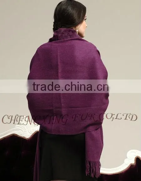 CX-B-P-28B Fashion Pashmina Shawls 100% Wool Real Rabbit Fur Pashmina Scarf photo-3