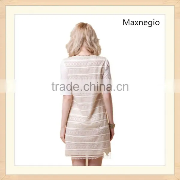 Embroidery Stripe Styles Ladies Elegant Short Sleeve Dresses photo-2