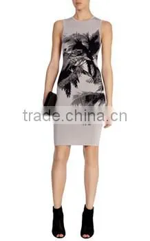 Direct Sale Classic Palm Tree Pattern Print Bandage Knit Dress photo-3