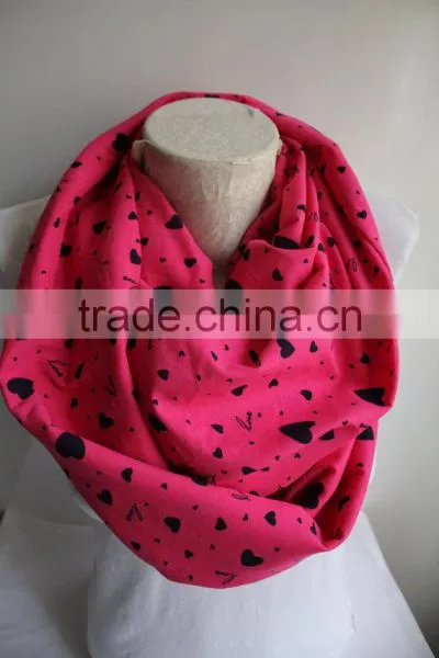 Pink Heart Infinity Scarf , Heart Printed Infinity Scarf, Neon Pink Scarf, Love Infinity Scarf photo-6