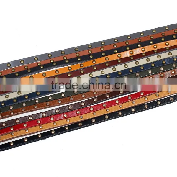 Red Silver Round Rivets Decorated Flat PU Leather Cord photo-2
