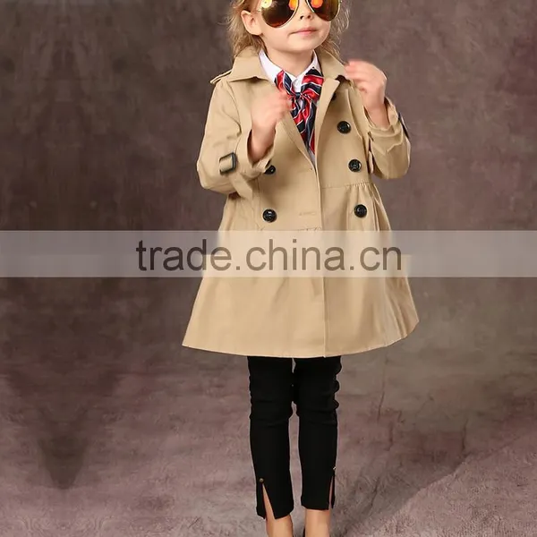 Latest Fashion Firls Clothing Double Buckle Long Sleeve Girls Trench Coat photo-2