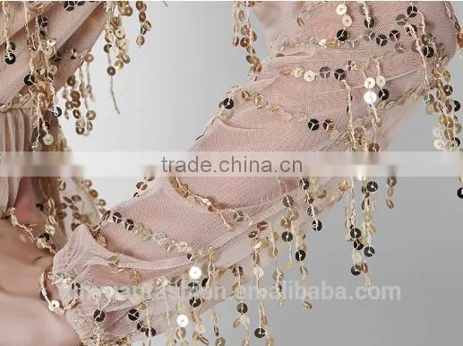 New Long Sleeves Deep V Sexy Dress Net Yarn Tassel Sequins Skirt Summer photo-6