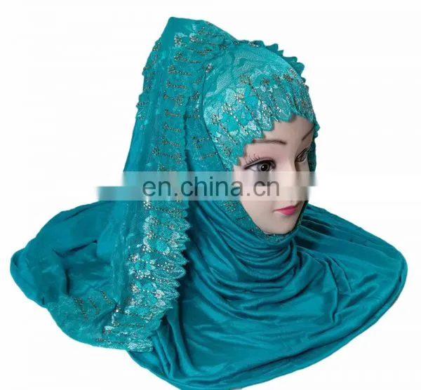 2-Way Style Cyan Color Scarf Hijab Design 2017 / Latest Outwear Embroidery Stoles 2017 / Women Headscarf (scarves Scarf Stoles) photo-2