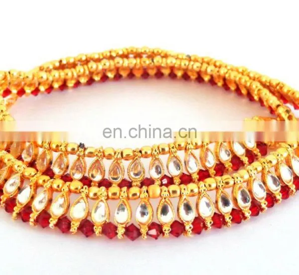 Wholesale Kundan Gold Plated Indian Anklet - Payal - Indian Crystal And Kundan Anklet Bollywood Style Gold Plated Kundan Anklet photo-3