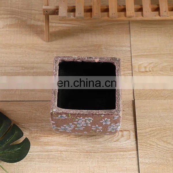 Nordic Modern Custom Pink Flower Pattern Vintage Ceramic Cheap Large Square Flower Pots for Home Decoration photo-3