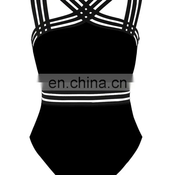 Wholesale Supplier Girls Shiny Swimwear High Fork Backless One Pieces Thong Swimsuit in Black