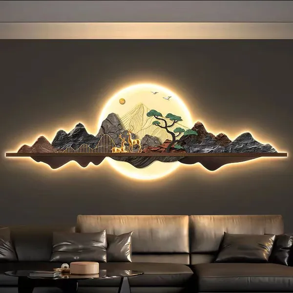 Light Luxury Style High-level Landscape Sofa Background Wall Hanging Painting Elk Luminous Mural15 photo-4