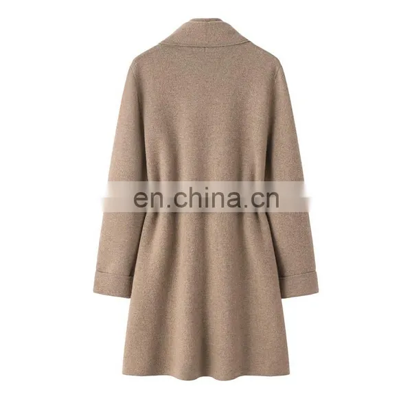 100% Knitted Mid-Length Cashmere Sweater Cardigan Inner Mongolia Plus Size Coats Front Logo Solid Pattern Winter Season Pocket photo-2