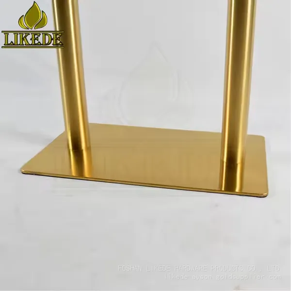 SS304 SS201 Double Column Leg Heavy Duty Adjustable Brushed Gold Stainless Steel Dining Table Base Modern Square Rectangle Chair photo-5